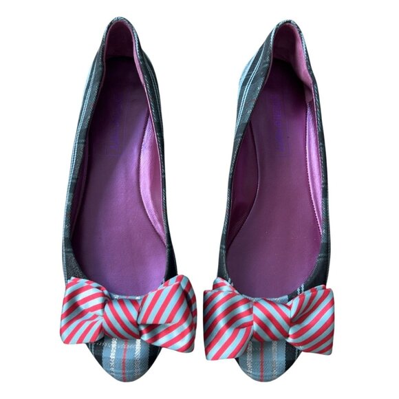 COACH Cambria Poppy Bow‎ Plaid Tartan Flats Size 7.5 - Picture 1 of 7